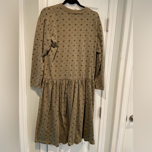 VTG Stephanie Robbin’s Size M Olive Green Cotton Long Sleeve Drop Hem Dress - Picture 11 of 11